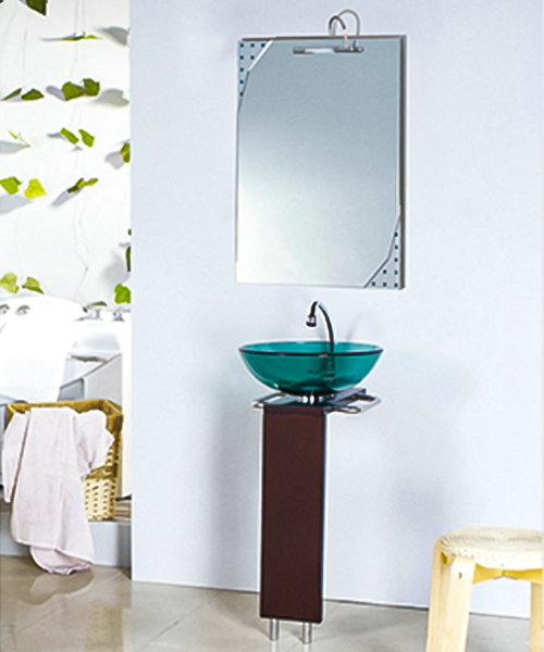 High temperature firing,glass vanity wash basin with stainless steel stand cabinet JH-107