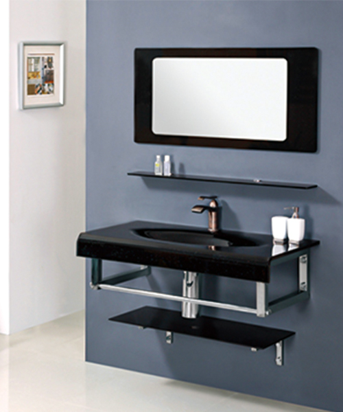 Cost-effective,glass vanity wash basin with stainless steel stand cabinet JH-222
