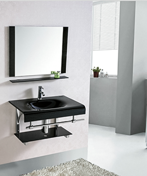 High temperature firing, toughened safety,glass vanity wash basin with stainless steel stand cabinet JH-3057