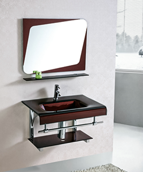 Glass basin, stainless steel bracket,glass vanity wash basin with stainless steel stand cabinet JH-3060