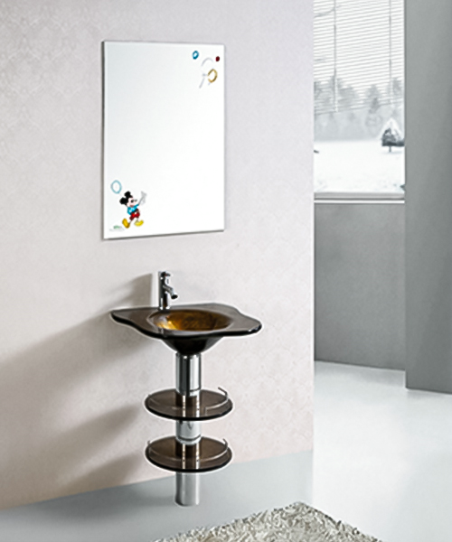 High temperature firing,easy to install,glass vanity wash basin with stainless steel stand cabinet JH-3073