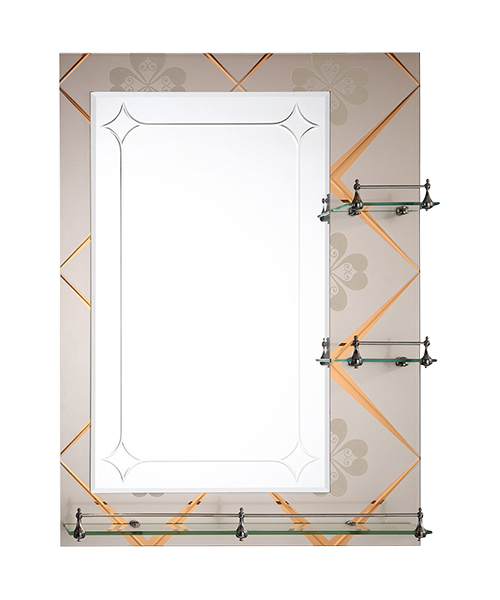 Crystal decals,4MM, 5MM, Hot Sale Contemporary Bathroom Luxury Bathroom Simple Mirror with Shelf Traditional Mirror JH-2018-8